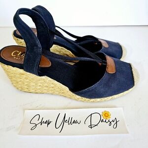 Chaps Clarisa Espadrille Wedge Slingback Blue Denim Womens Sandals Sz 8  Sh443.2